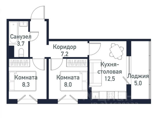 2-комн., 39,9 м², 3/10 этаж