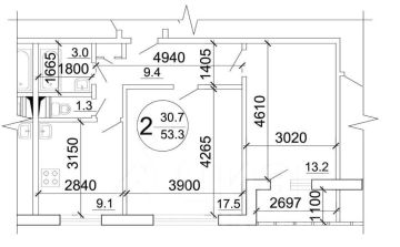 2-комн.кв., 52 м², этаж 14