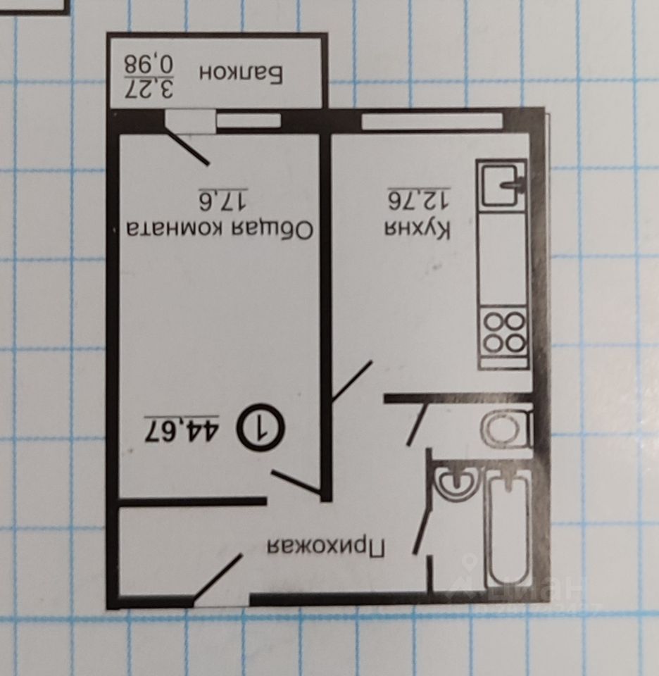 Купить однокомнатную квартиру 44,7м² ул. Всесвятская, 8, Железногорск, Курская  область, Железногорский район - база ЦИАН, объявление 297742437