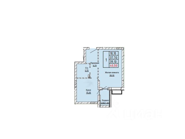 1-комн., 40,5 м², 1/4 этаж
