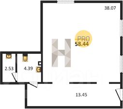 своб. назнач. 58 м², этаж 1