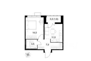 1-комн.кв., 38 м², этаж 14