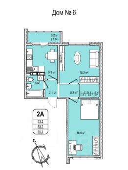 2-комн.кв., 57 м², этаж 7