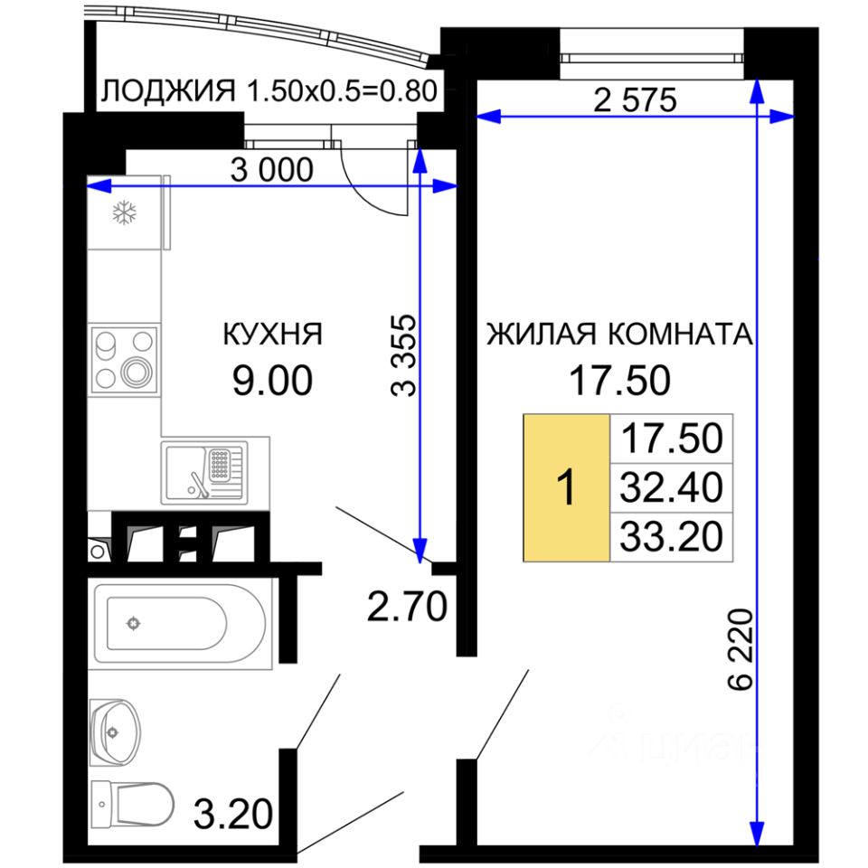 Продажа однокомнатной квартиры 33,2м² проезд Межсанаторный, Анапа,  Краснодарский край, Анапский район - база ЦИАН, объявление 293207272