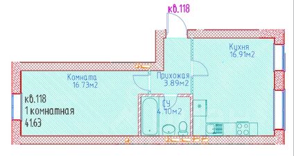 2-комн.кв., 40 м², этаж 1