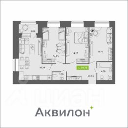 3-комн.кв., 80 м², этаж 2