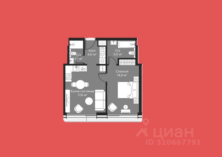 Продается1-комн.квартира,44м²