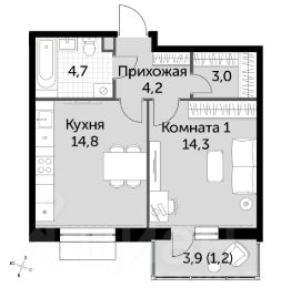 1-комн.кв., 42 м², этаж 6