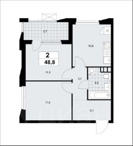 2-комн.кв., 49 м², этаж 10