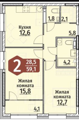 2-комн.кв., 59 м², этаж 7