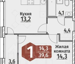 1-комн.кв., 40 м², этаж 2