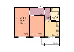 2-комн.кв., 50 м², этаж 4