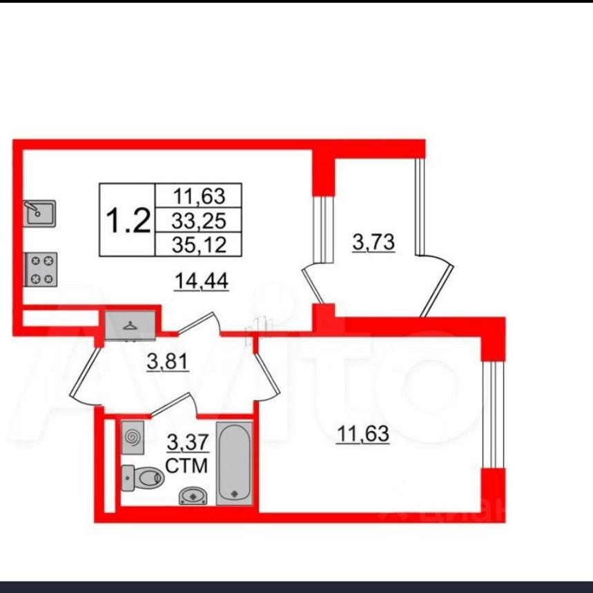 Продается1-комн.квартира,33,25м²