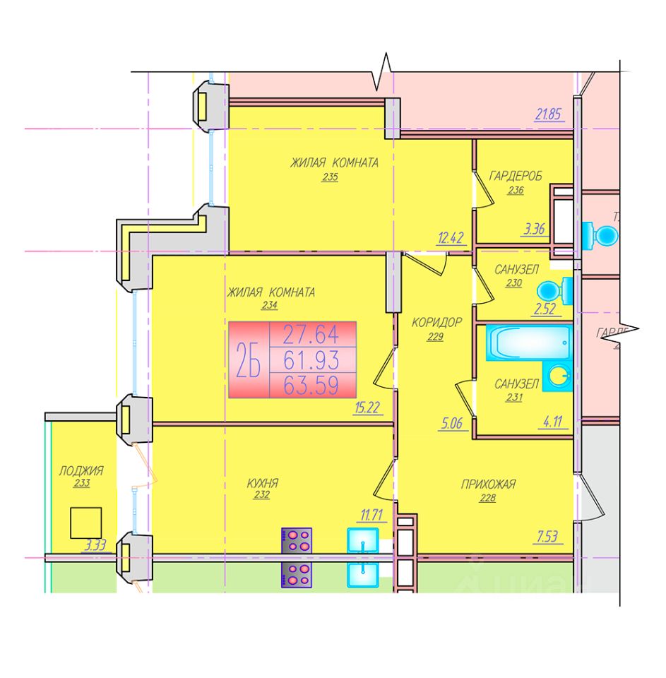 Продается2-комн.квартира,63,6м²