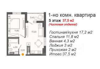 1-комн.кв., 37 м², этаж 5