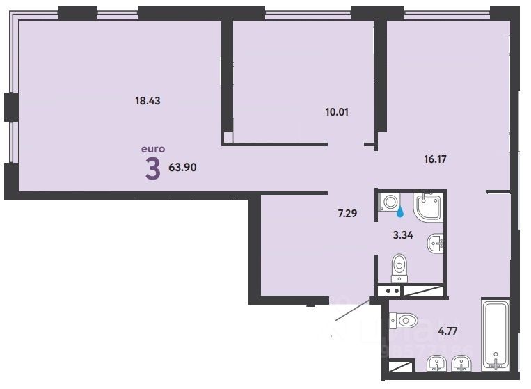 Просторная 3-комнатная квартира в новостройке, 10 этаж, 63.9 кв.м, кухня 18.4 кв.м, жилая 39.4 кв.м, Екатеринбург, качественная отделка.