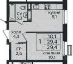 1-комн.кв., 29 м², этаж 15