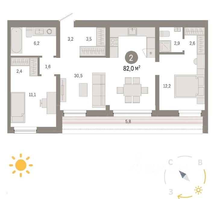 Продается3-комн.квартира,82м²