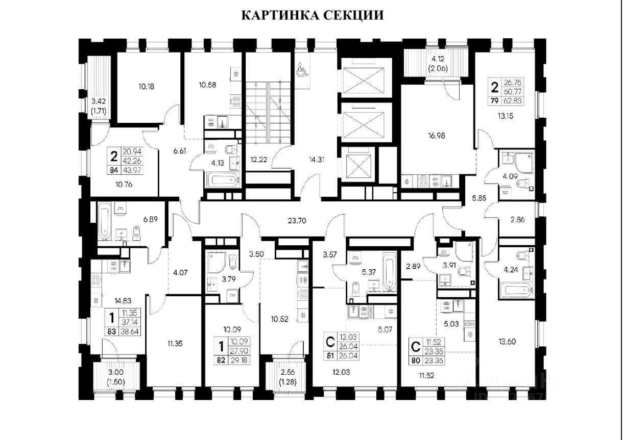 2-к кв. Нижегородская область, Нижний Новгород Глоракс Левобережный жилой комплекс (62.83 м²)