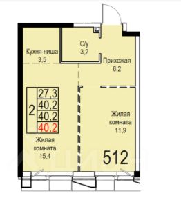 2-комн.апарт., 40 м², этаж 7