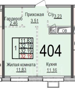 1-комн.кв., 32 м², этаж 12