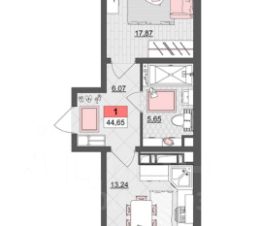 1-комн.кв., 45 м², этаж 16