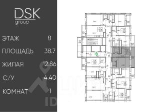 1-комн.кв., 39 м², этаж 8