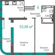 2-комн.кв., 54 м², этаж 3