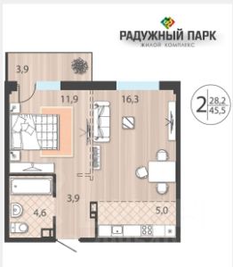 2-комн.кв., 46 м², этаж 10