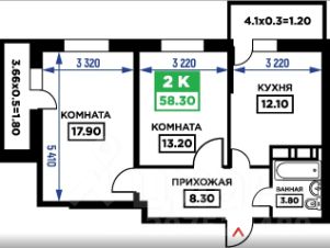 2-комн.кв., 53 м², этаж 17