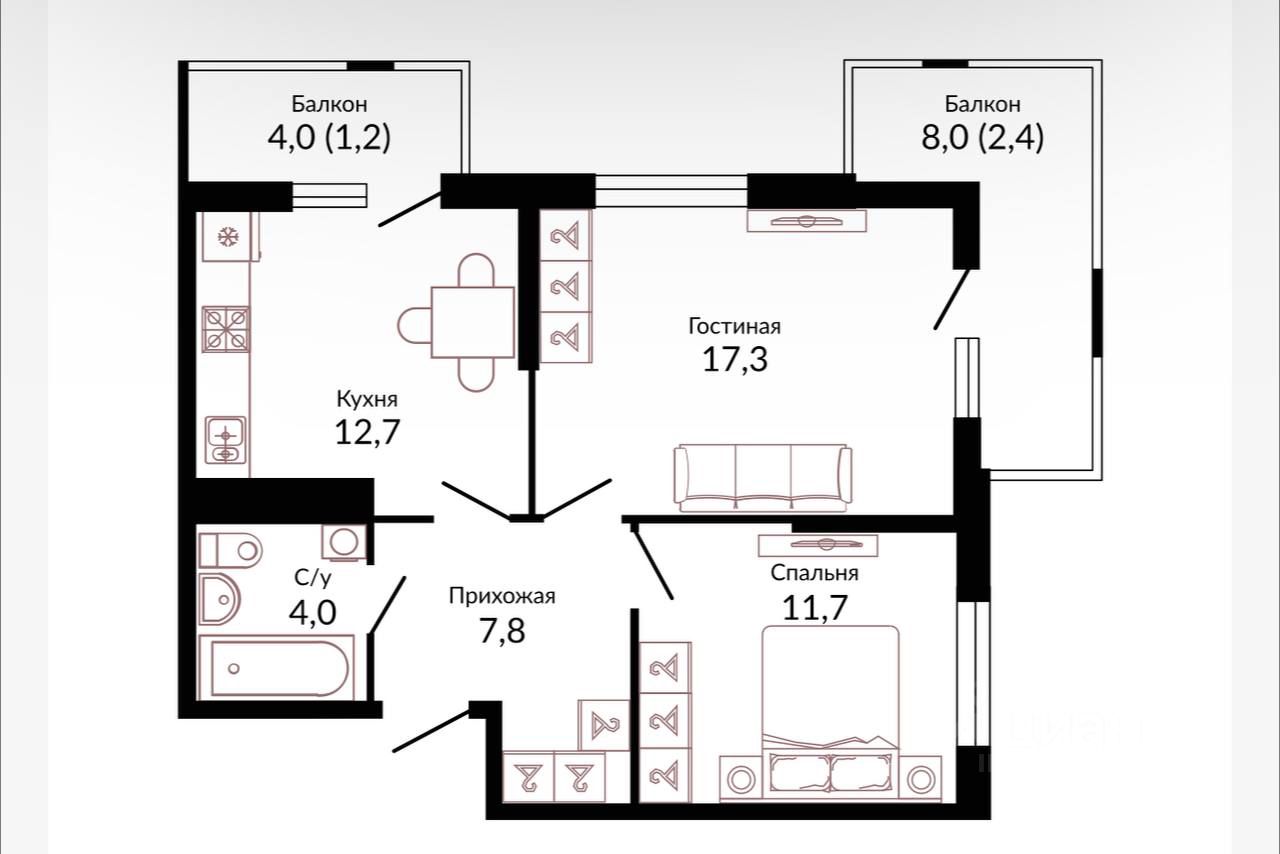 Продается2-комн.квартира,57,1м²