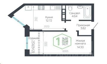 1-комн.кв., 37 м², этаж 6