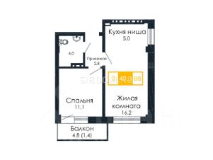 2-комн.кв., 41 м², этаж 9