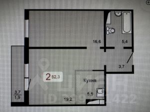 2-комн.кв., 52 м², этаж 10