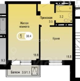 1-комн.кв., 38 м², этаж 16