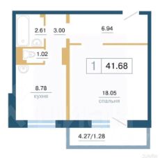 1-комн.кв., 42 м², этаж 7