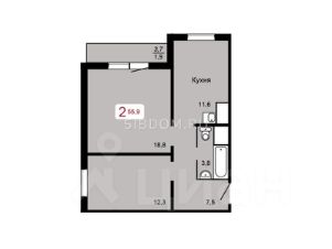 2-комн.кв., 56 м², этаж 2