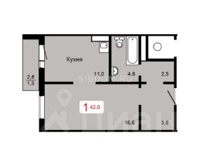 1-комн.кв., 42 м², этаж 15