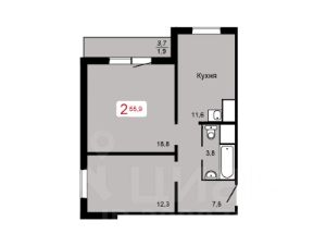 2-комн.кв., 56 м², этаж 17