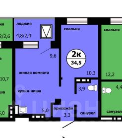 2-комн.кв., 35 м², этаж 12