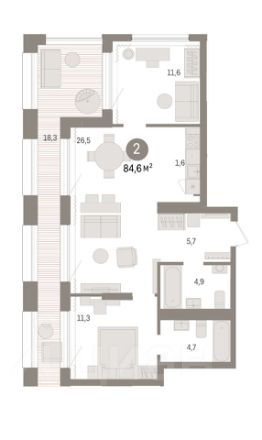2-комн.апарт., 85 м², этаж 17