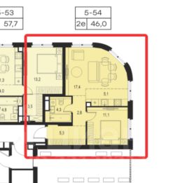 2-комн.кв., 46 м², этаж 6