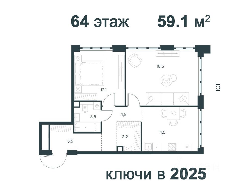 Продается2-комн.квартира,59,1м²