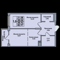 2-комн.кв., 41 м², этаж 2