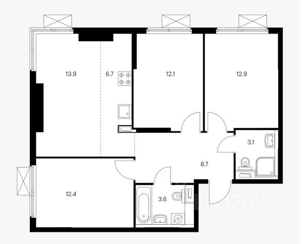 3-комн., 73,4 м², 3/33 этаж