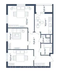 3-комн.кв., 70 м², этаж 12