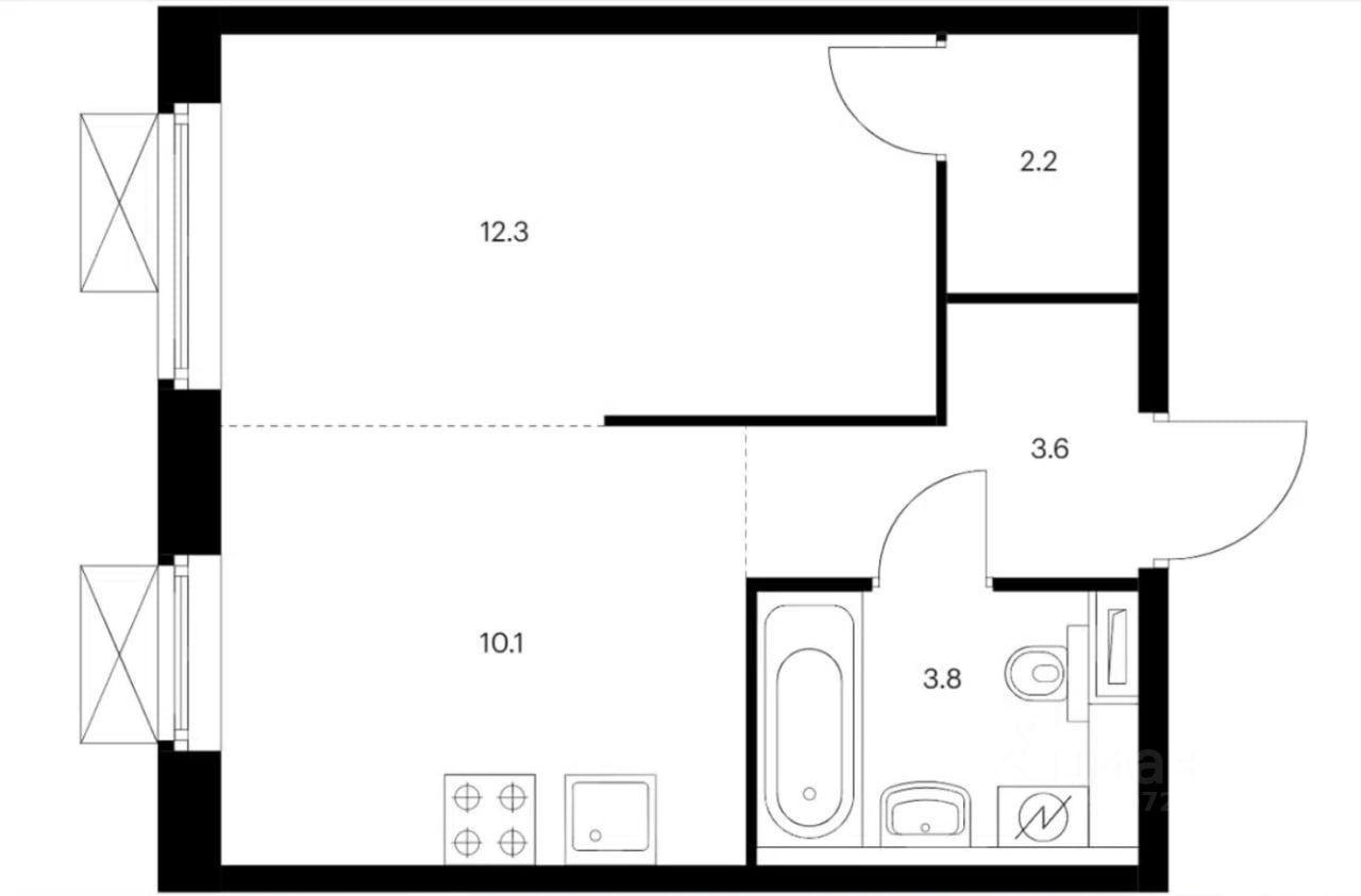 Продажа однокомнатной квартиры 32м² Люблинская ул., 72к3, Москва, ЮВАО ...