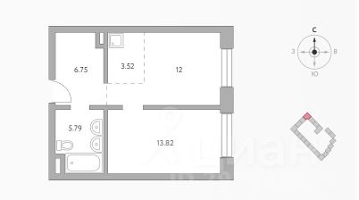 2-комн.кв., 42 м², этаж 2