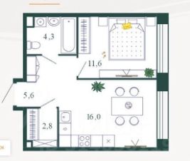 1-комн.кв., 41 м², этаж 8
