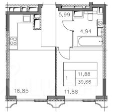 1-комн.кв., 40 м², этаж 10